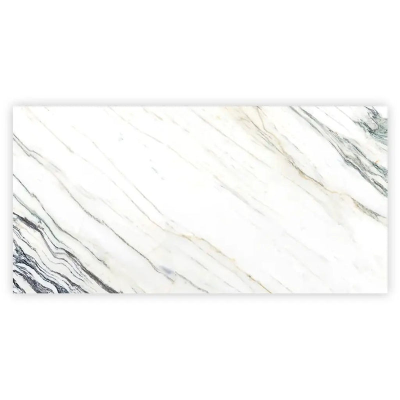 Ivory white with Green Vein 24x48 Polished Porcelain Large Format Tile (2 pack, 15.5 sq ft/case) by Apollo Tile