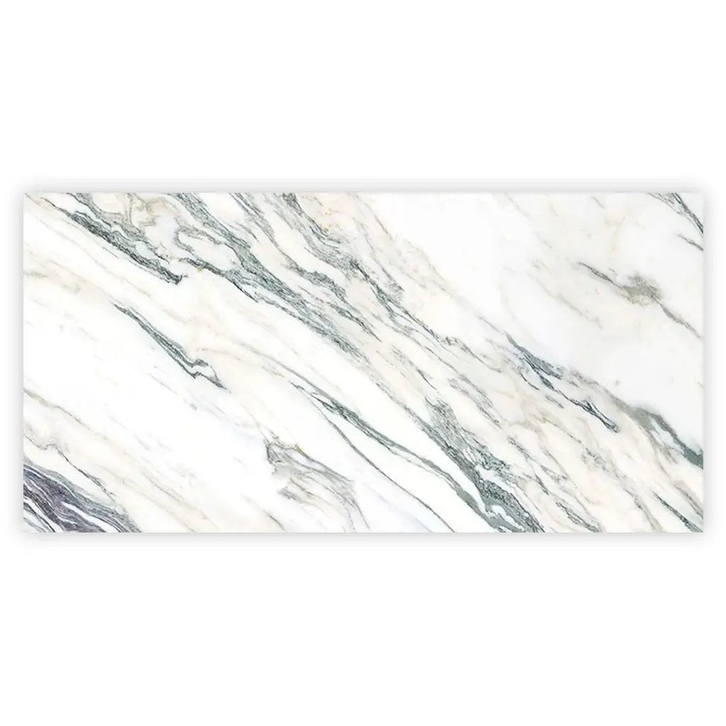 Ivory white with Green Vein 24x48 Polished Porcelain Large Format Tile (2 pack, 15.5 sq ft/case) by Apollo Tile