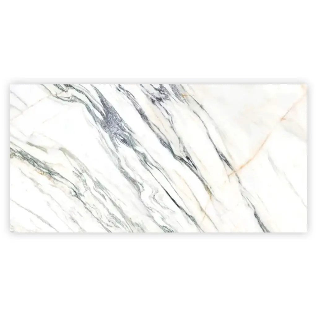 Ivory white with Green Vein 24x48 Polished Porcelain Large Format Tile (2 pack, 15.5 sq ft/case) by Apollo Tile