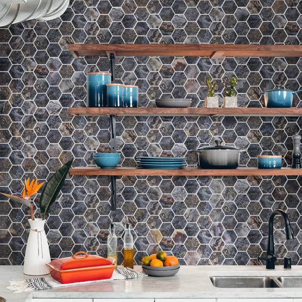 Hale Navy 9x13 Polished Hexagon Porcelain Mosaic Tile (9 pack, 7.09 sq ft/case)