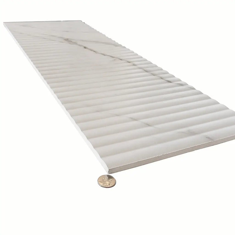 White 12x36 Matte Fluted Ceramic Large Format Tile (4 pack, 11.63 sq ft/case) by Apollo Tile