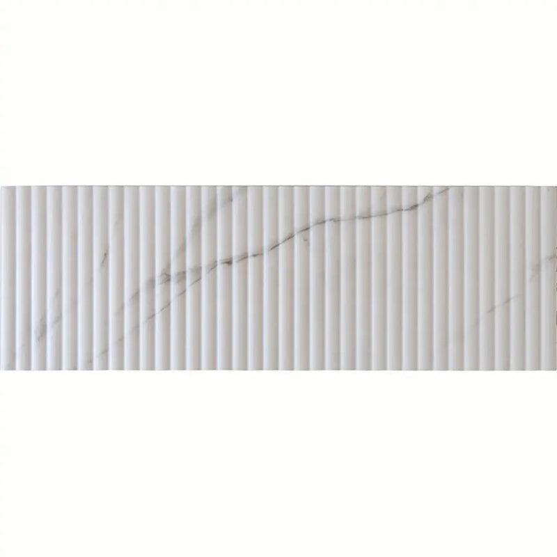 White 12x36 Matte Fluted Ceramic Large Format Tile (4 pack, 11.63 sq ft/case) by Apollo Tile