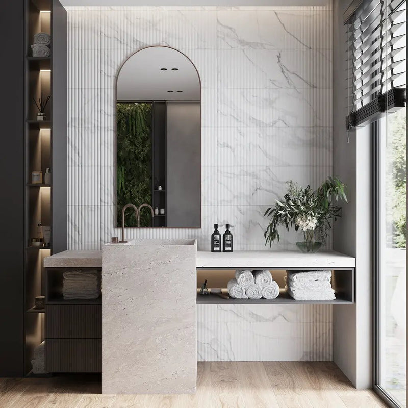 White 12x36 Matte Fluted Ceramic Large Format Tile (4 pack, 11.63 sq ft/case) by Apollo Tile