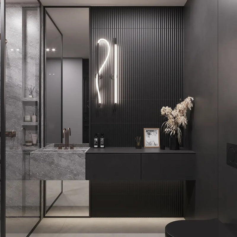 Black 12x36 Matte Fluted Ceramic Large Format Tile (4 pack, 11.63 sq ft/case) by Apollo Tile