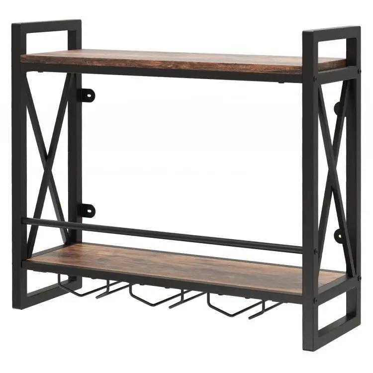 Industrial Rustic Brown Wood Metal 2 Tier Wall Mounted Wine Rack by HomePacific