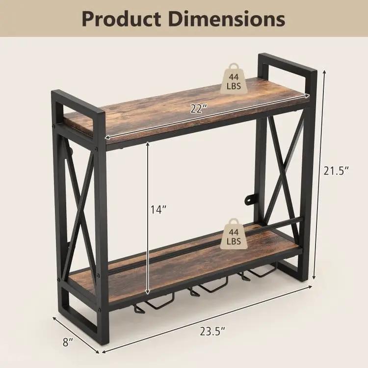 Industrial Rustic Brown Wood Metal 2 Tier Wall Mounted Wine Rack by HomePacific