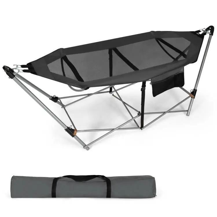 Grey Portable Camping Foldable Hammock with Stand and Carry Case by HomePacific