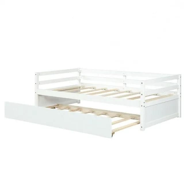 Twin/Twin Dorm Style Trundle Daybed Platform Bed Frame in White by HomePacific