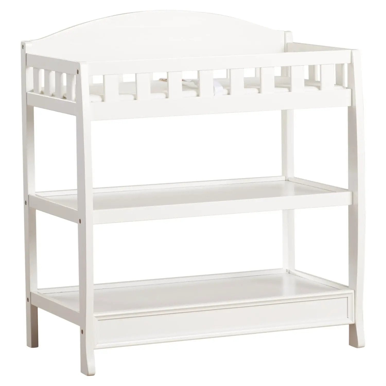 Modern White Wooden Baby Changing Table with Safety Rail Pad and Strap by HomePacific