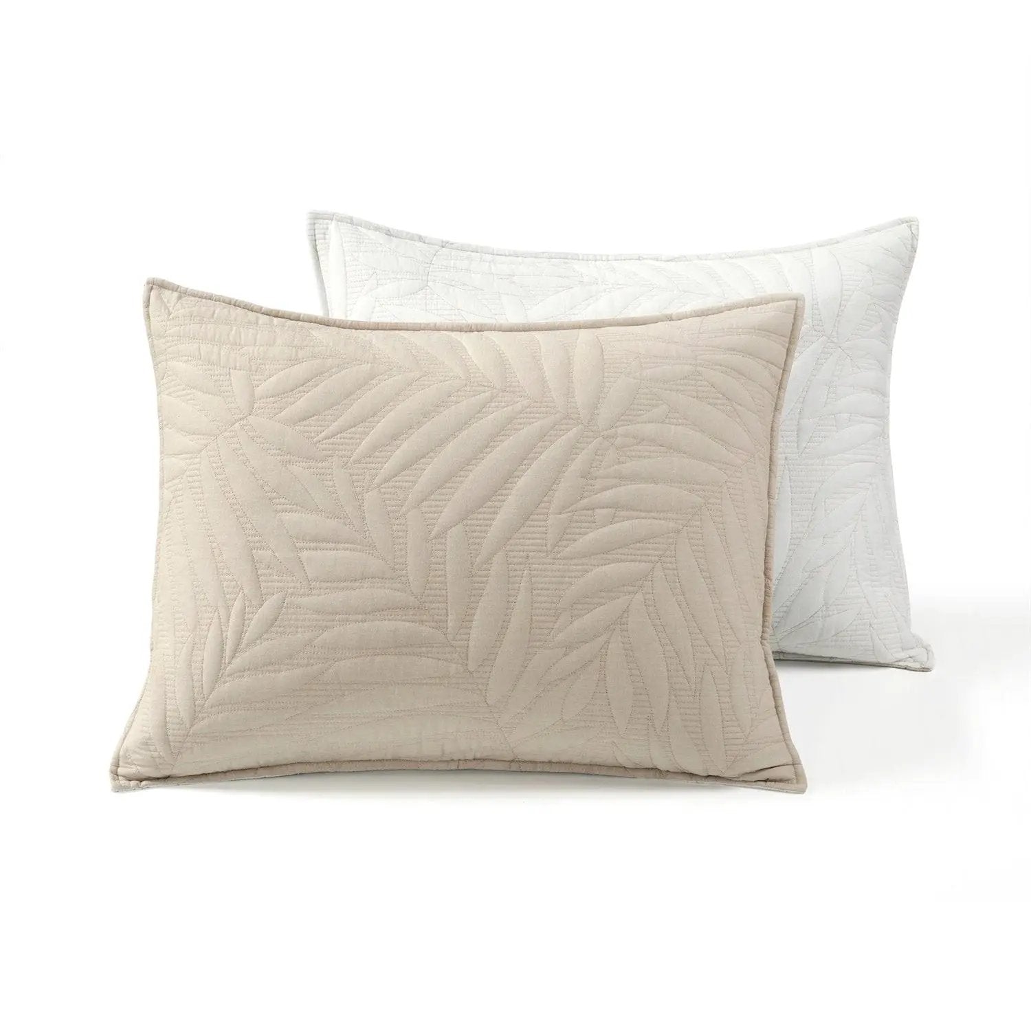 Full/Queen Lightweight Fern Leaf Reversible 3-PC White Beige Cotton Quilt Set by HomePacific