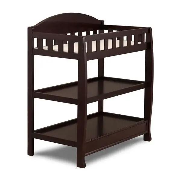 Modern Dark Brown Wooden Baby Changing Table with Safety Rail Pad and Strap by HomePacific