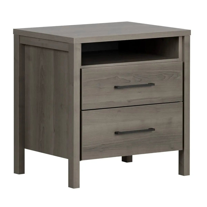 Modern Grey 2 Drawer Nightstand Cubby Storage Shelf by HomePacific