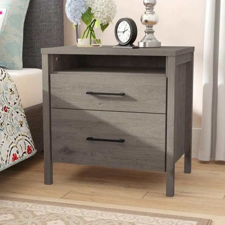 Modern Grey 2 Drawer Nightstand Cubby Storage Shelf by HomePacific