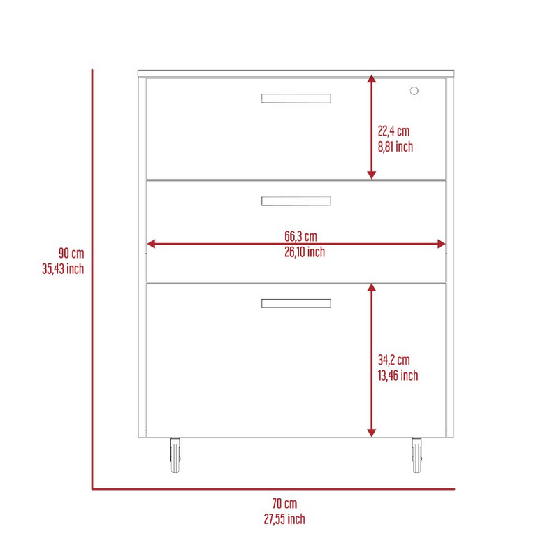 MultisStorage Cabinet 35" H, Three Drawers, Four Wheels by HouseOfZazla