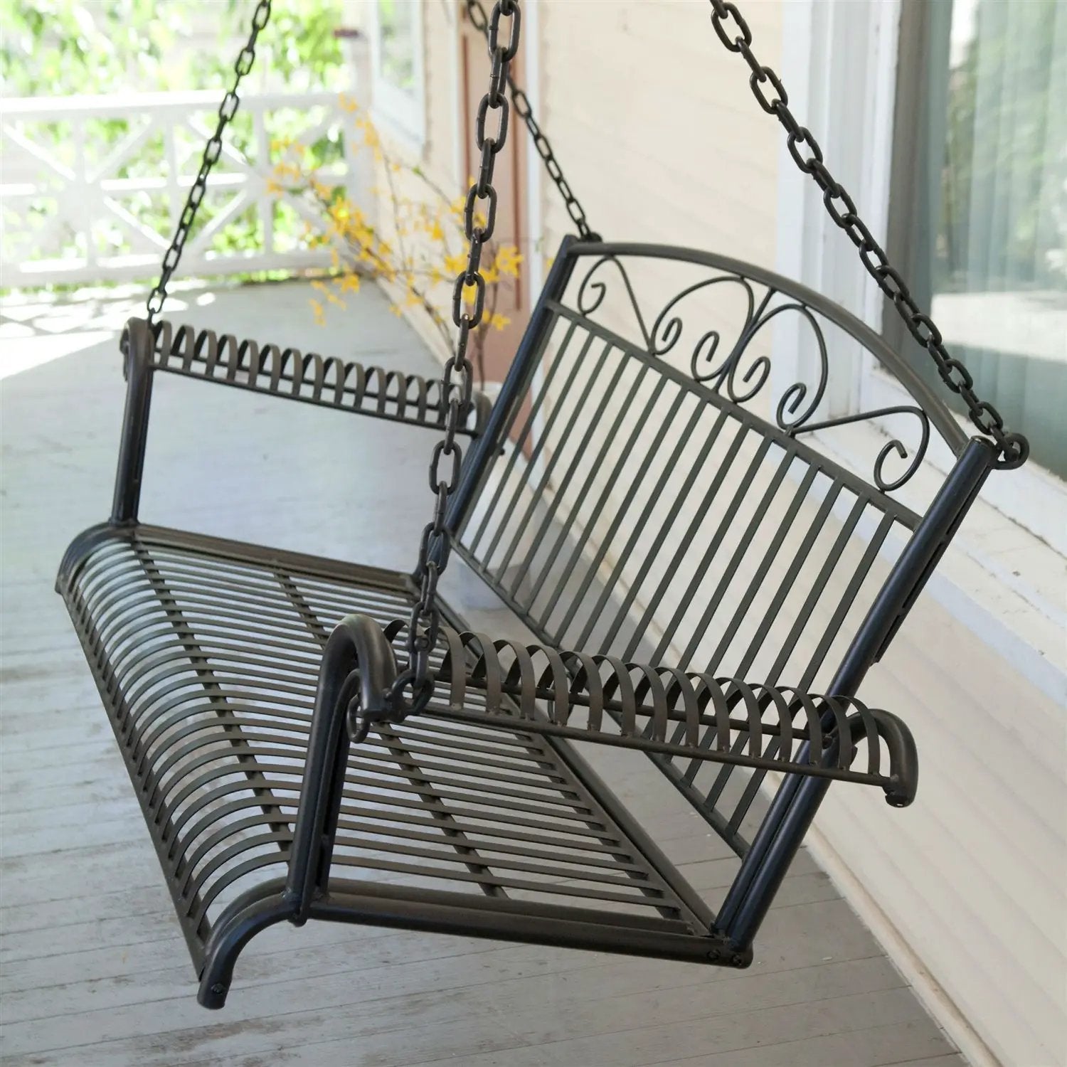 Wrought Iron Outdoor Patio 4-Ft Porch Swing in Black by HomePacific
