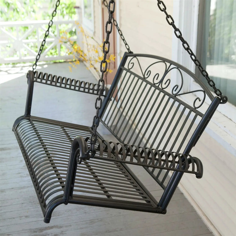 Wrought Iron Outdoor Patio 4-Ft Porch Swing in Black by HomePacific