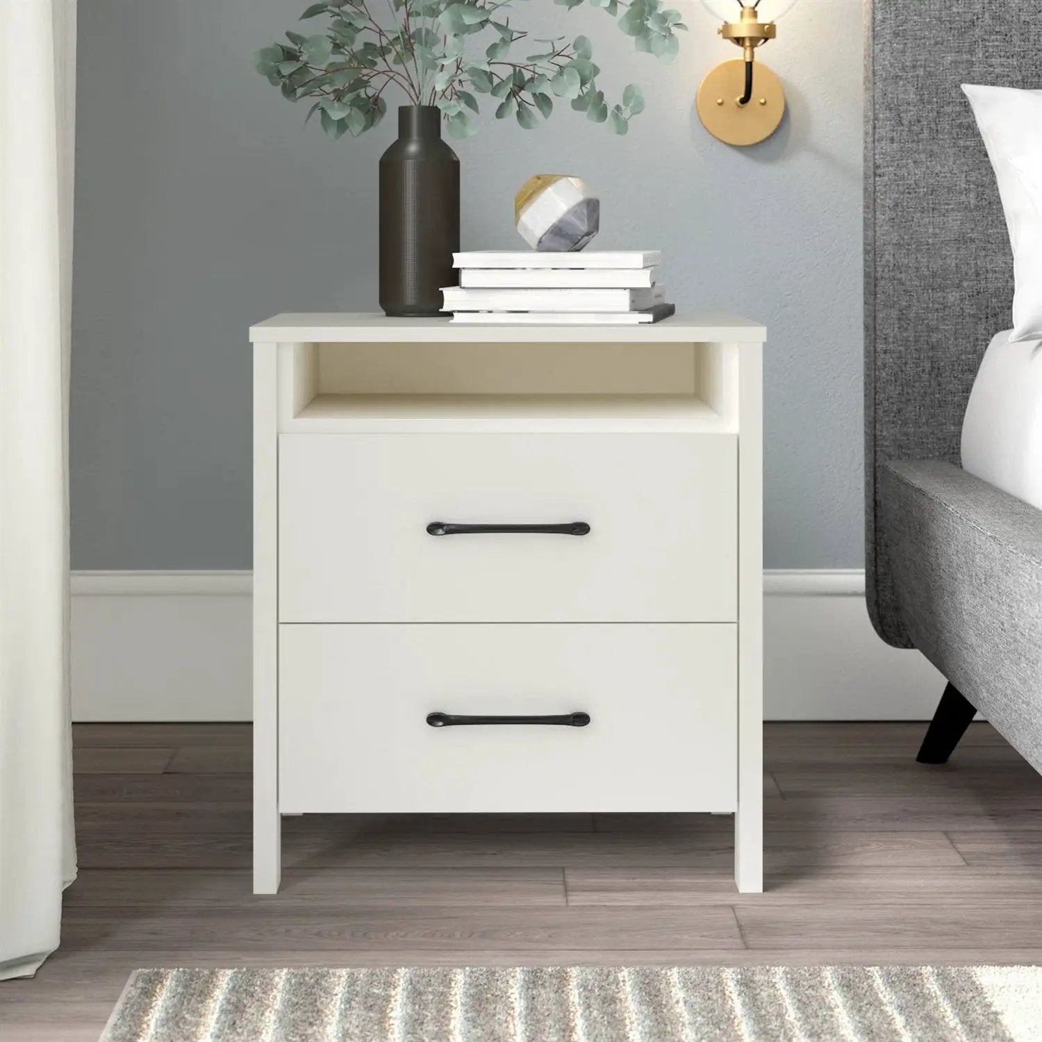 Modern 2-Drawer Nightstand with Open Shelf in Ivory Wood Finish by HomePacific