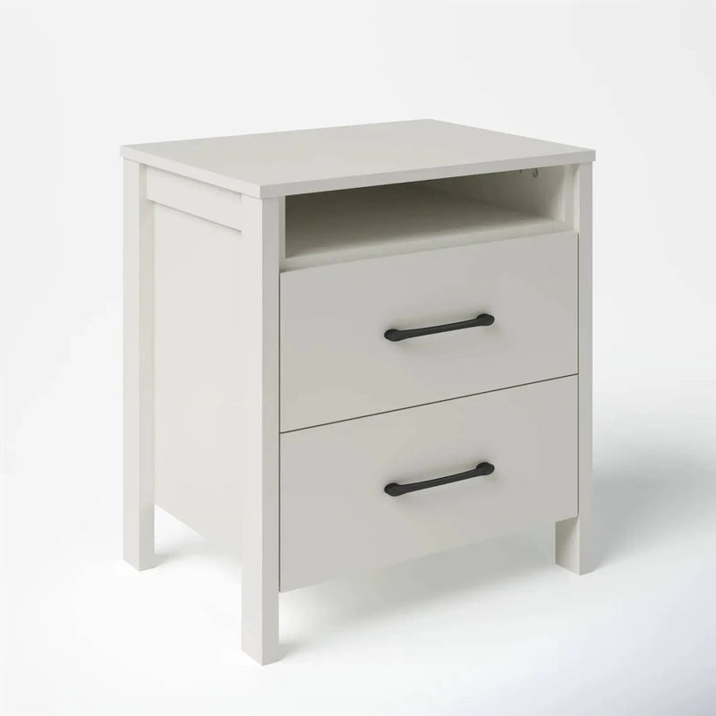 Modern 2-Drawer Nightstand with Open Shelf in Ivory Wood Finish by HomePacific