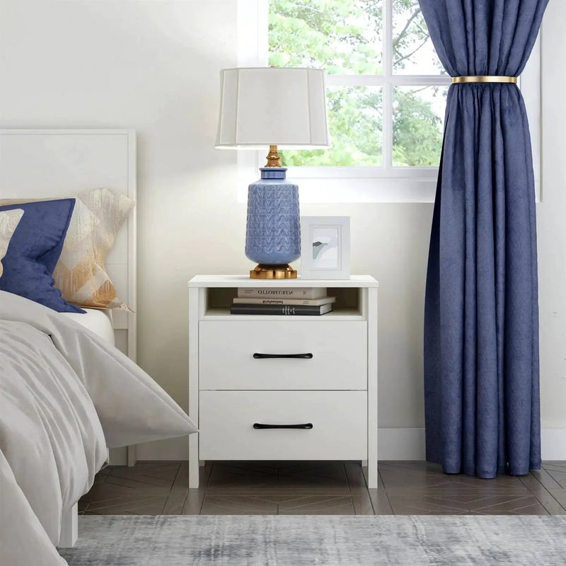 Modern 2-Drawer Nightstand with Open Shelf in Ivory Wood Finish by HomePacific