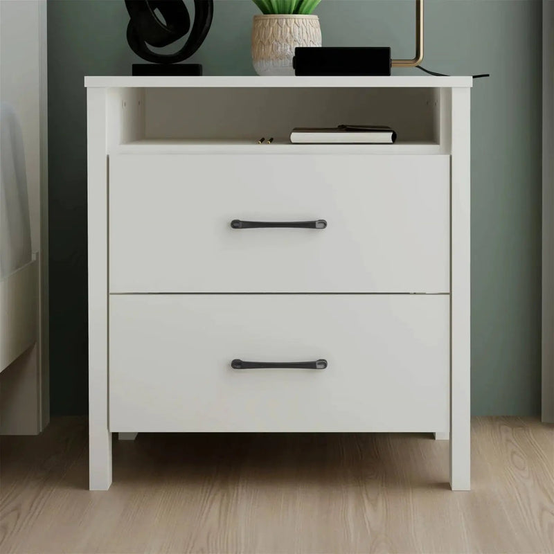 Modern 2-Drawer Nightstand with Open Shelf in Ivory Wood Finish by HomePacific