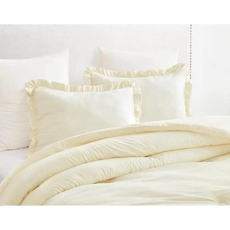 Full Size Ivory Microfiber 3-Piece Comforter Set with Ruffled Edge Trim by HomePacific