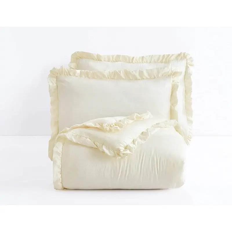 Oversized King Ivory Microfiber 3-Piece Comforter Set with Ruffled Edge Trim by HomePacific