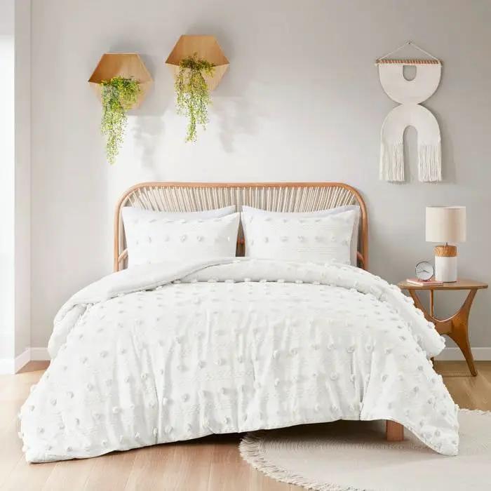 Full/Queen 3-Piece Ivory Pompom Microfiber Comforter Set by HomePacific