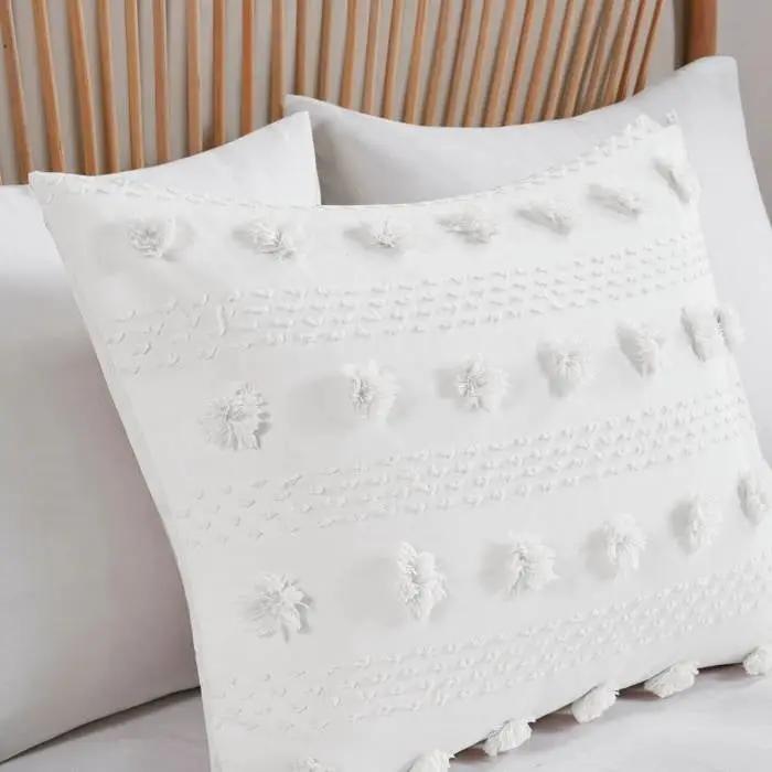Full/Queen 3-Piece Ivory Pompom Microfiber Comforter Set by HomePacific