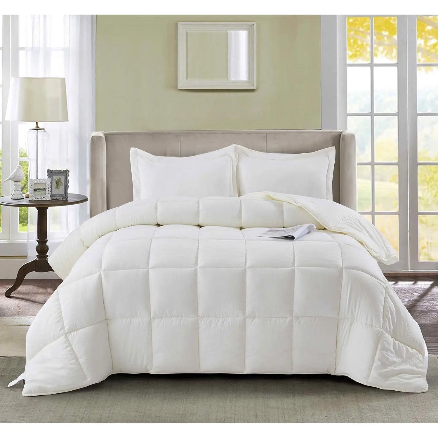 Queen Size Off White 3 Piece Microfiber Reversible Comforter Set by HomePacific