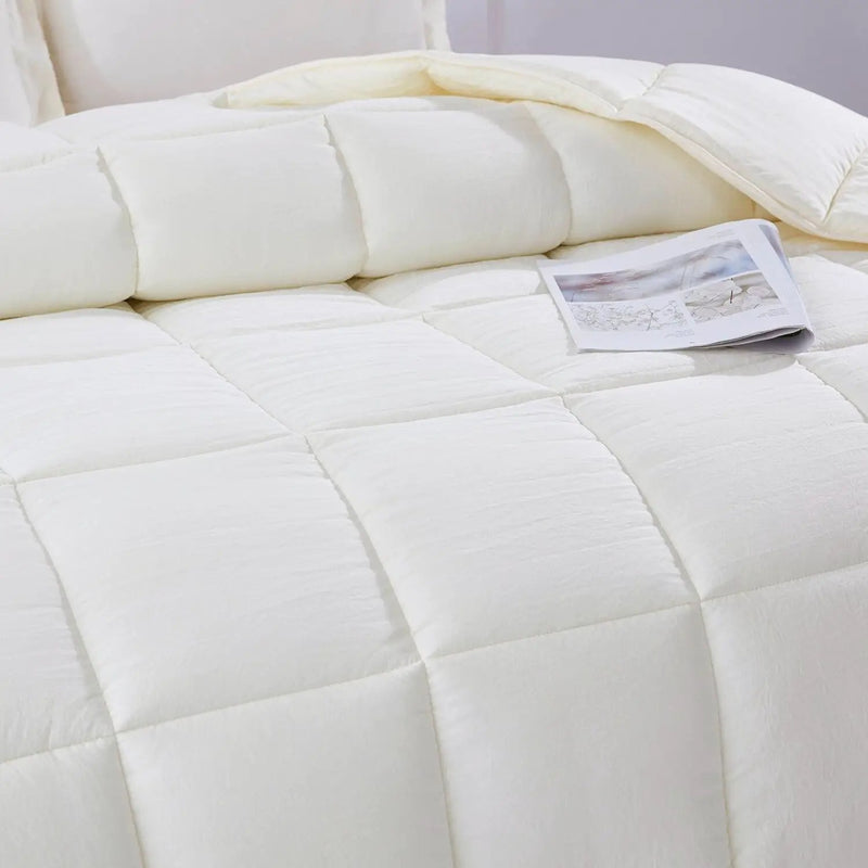 Queen Size Off White 3 Piece Microfiber Reversible Comforter Set by HomePacific