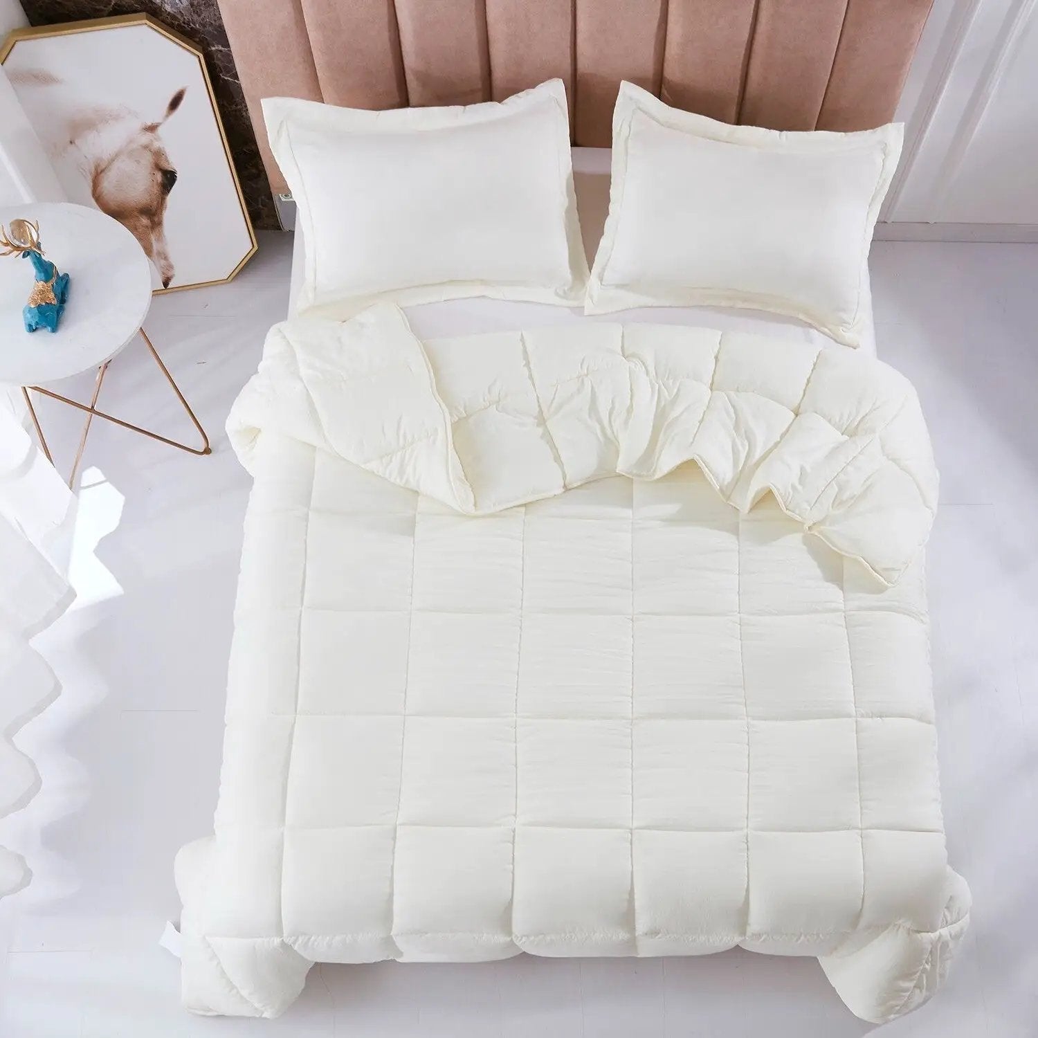 Queen Size Off White 3 Piece Microfiber Reversible Comforter Set by HomePacific