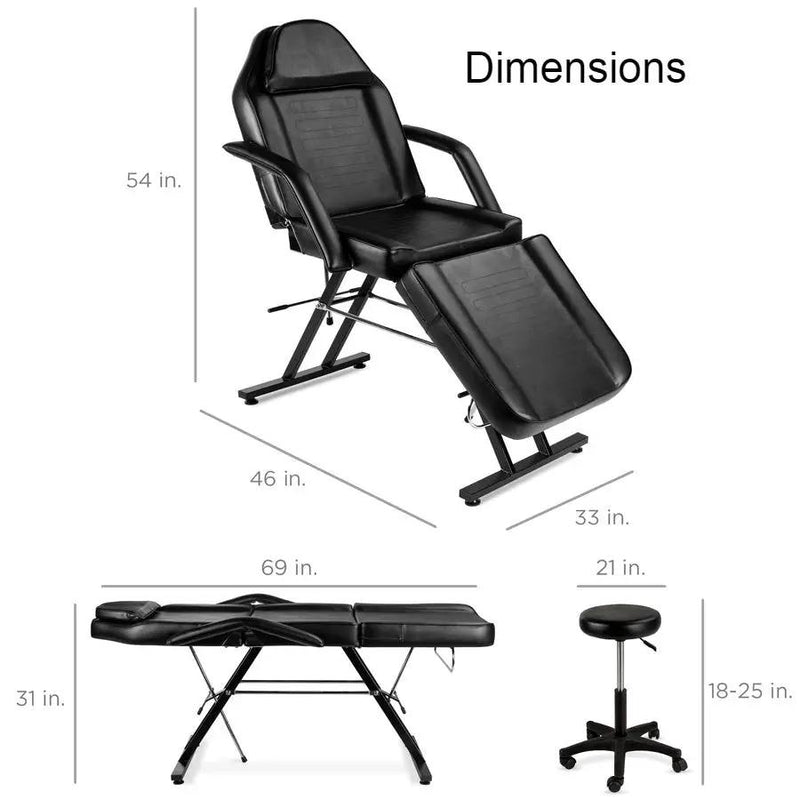 Black Adjustable Massage Bed Salon Chair w/ Hydraulic Stool by HomePacific