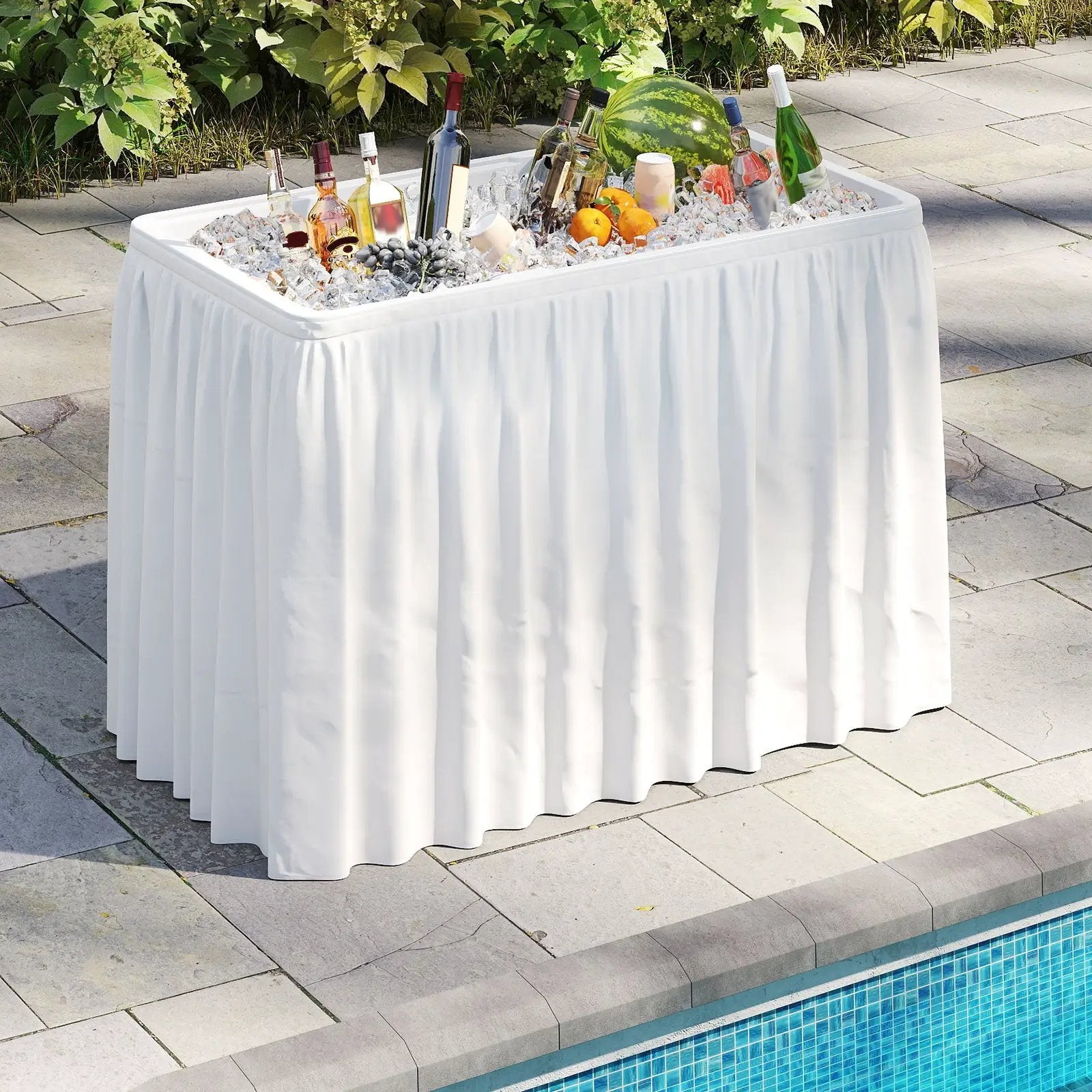 4 Foot Ice Cooler Folding Table Portable Ice Bin Table with Large Sink-White by DirectDeals
