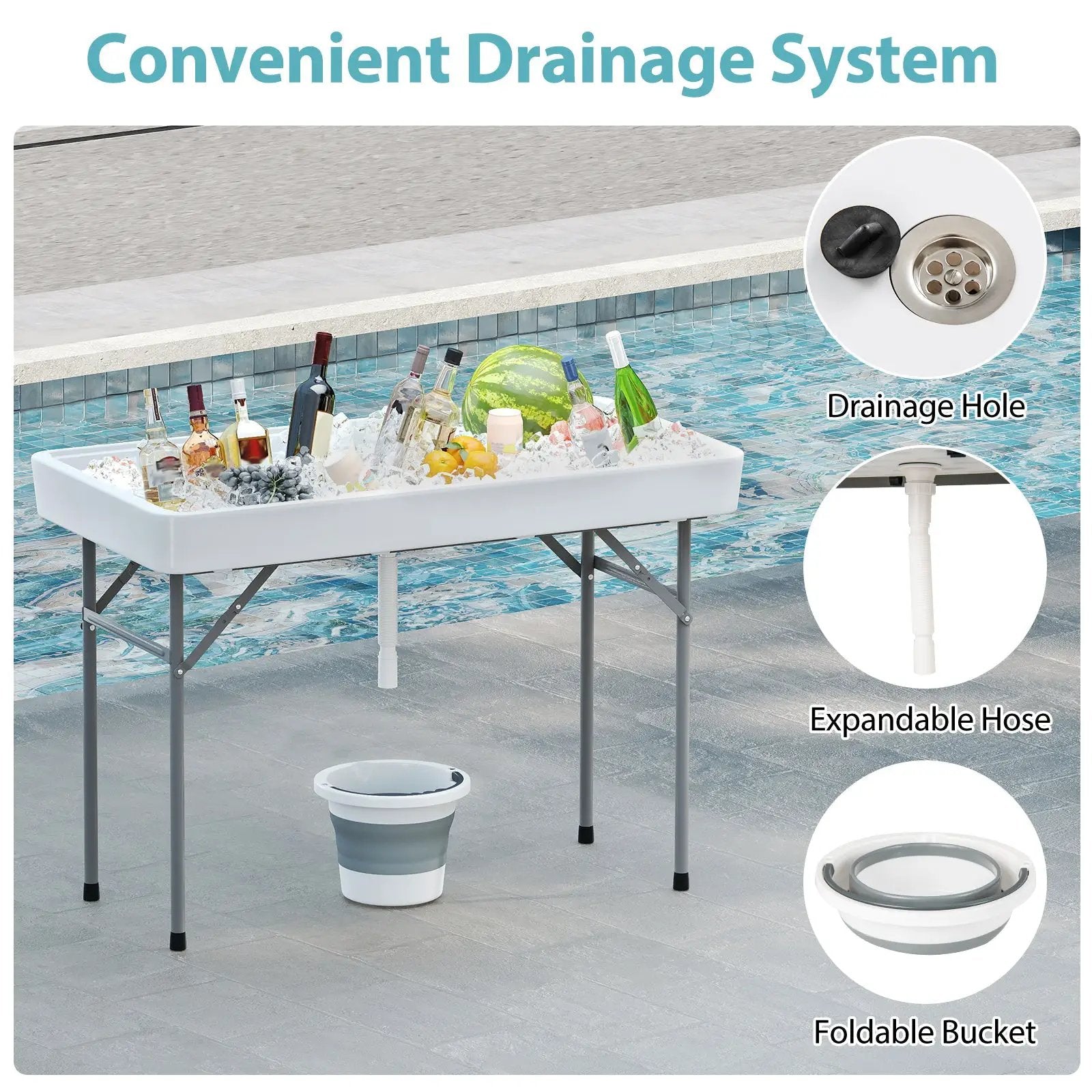 4 Foot Ice Cooler Folding Table Portable Ice Bin Table with Large Sink-White by DirectDeals