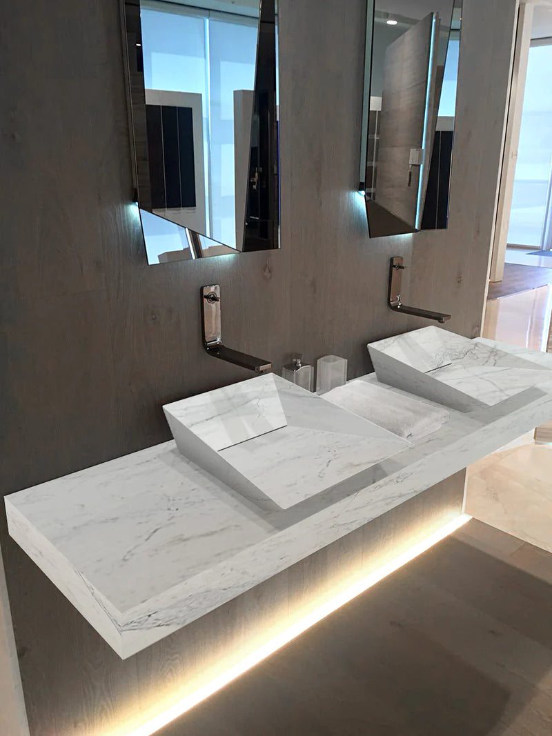 Imperial White Marble Double Sink Above Vanity Wall-mount Bathroom Sink (W)21" (L)80" (H)8" by GobekDesign