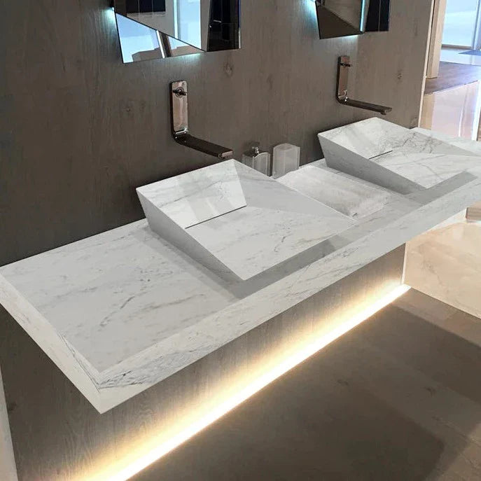 Imperial White Marble Double Sink Above Vanity Wall-mount Bathroom Sink (W)21" (L)80" (H)8" by GobekDesign