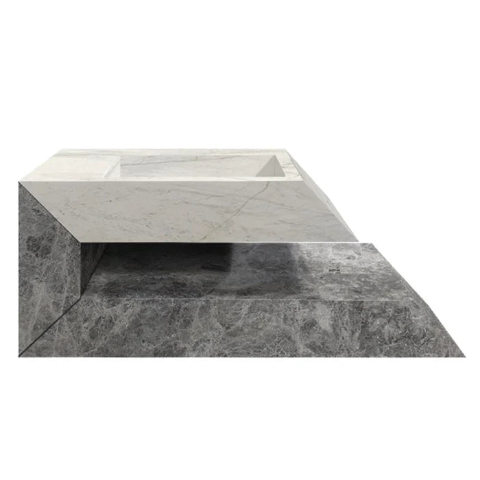 Imperial White and Tundra Gray Marble Designer Wall-mount Bathroom Sink (W)18" (L)32" (H)24" by GobekDesign