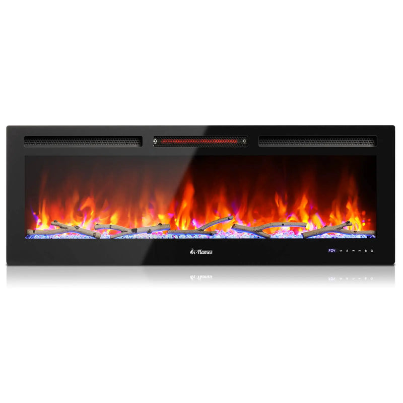 In Flames INF50W-3D WiFi Smart Wall Mounted Electric Fireplace - Tempered Glass by TURBRO