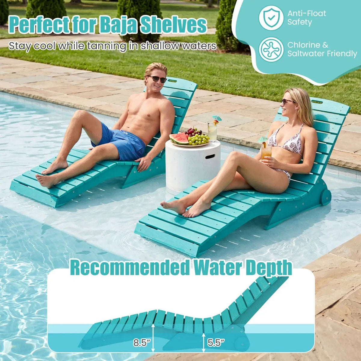 In-Pool Lounge Chair with Weighted Anti-Floating Design 450 LBS for Baja Shelf by DirectDeals