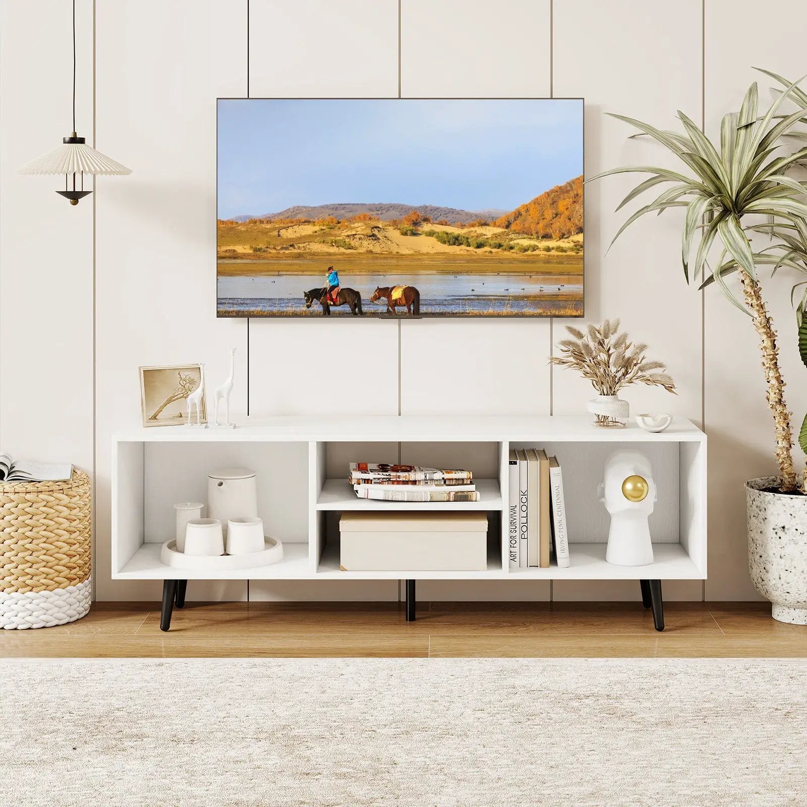 47.5 Inches TV Stand for 55-Inch TV with Compartments and Metal Legs by DirectDeals
