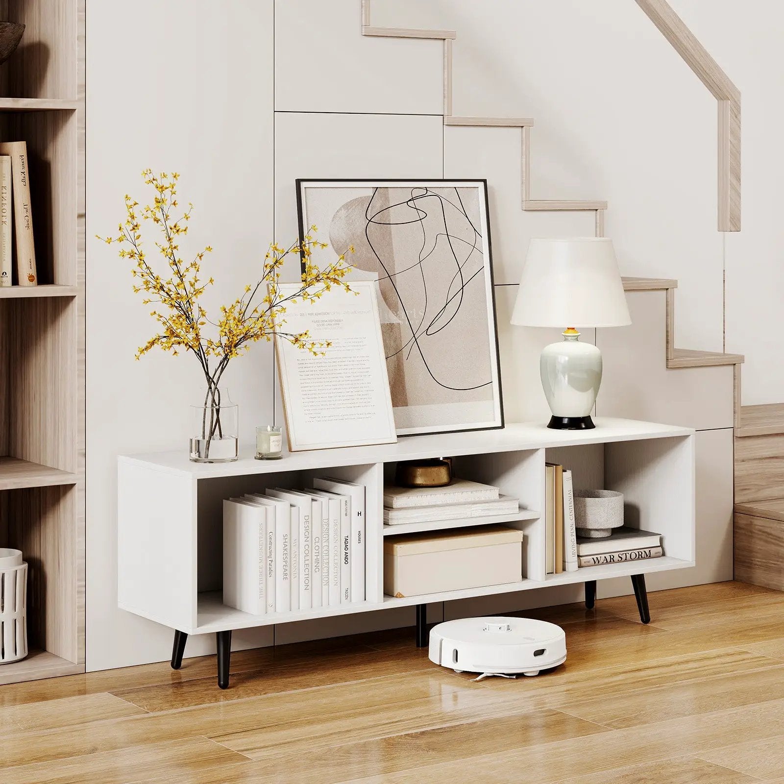 47.5 Inches TV Stand for 55-Inch TV with Compartments and Metal Legs by DirectDeals