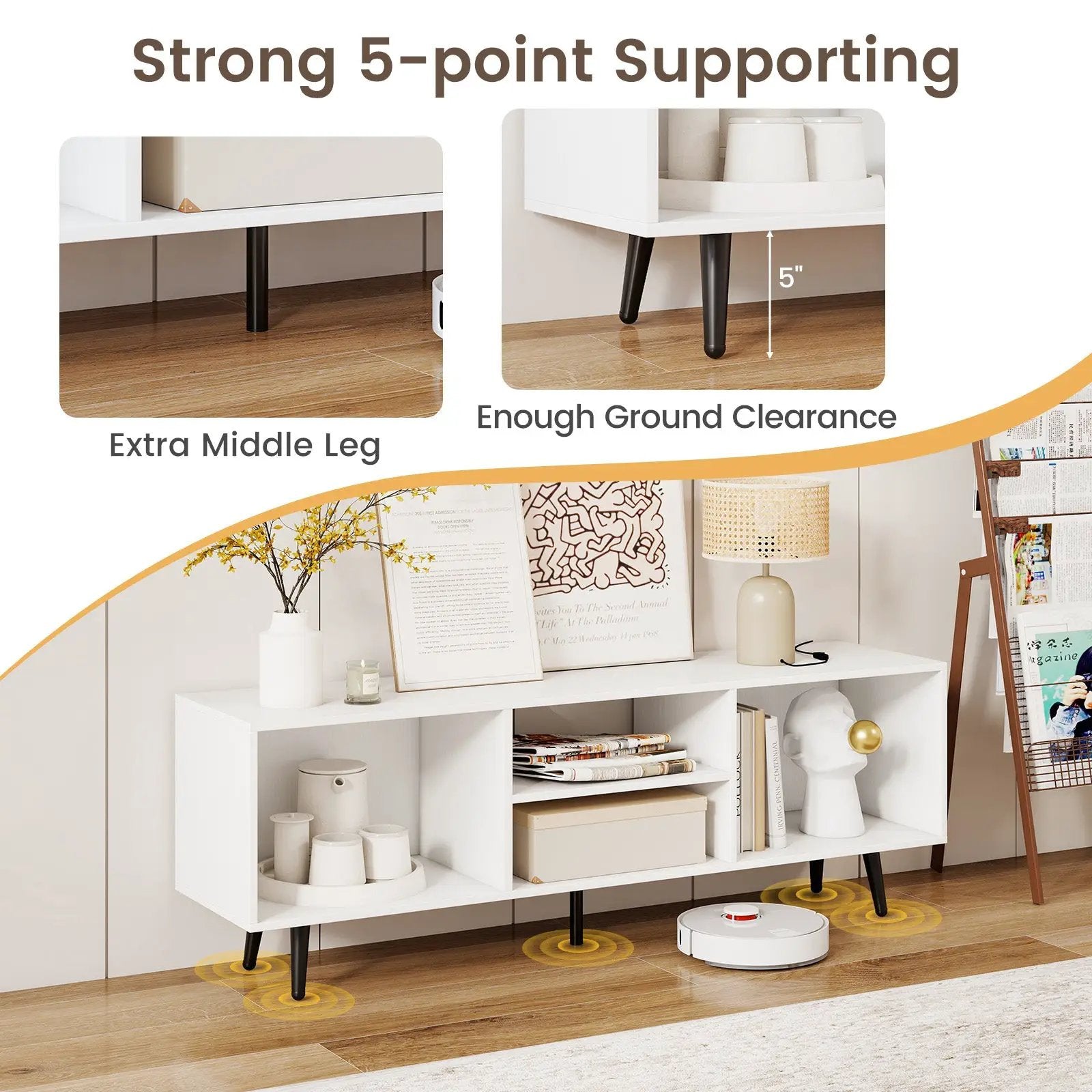 47.5 Inches TV Stand for 55-Inch TV with Compartments and Metal Legs by DirectDeals