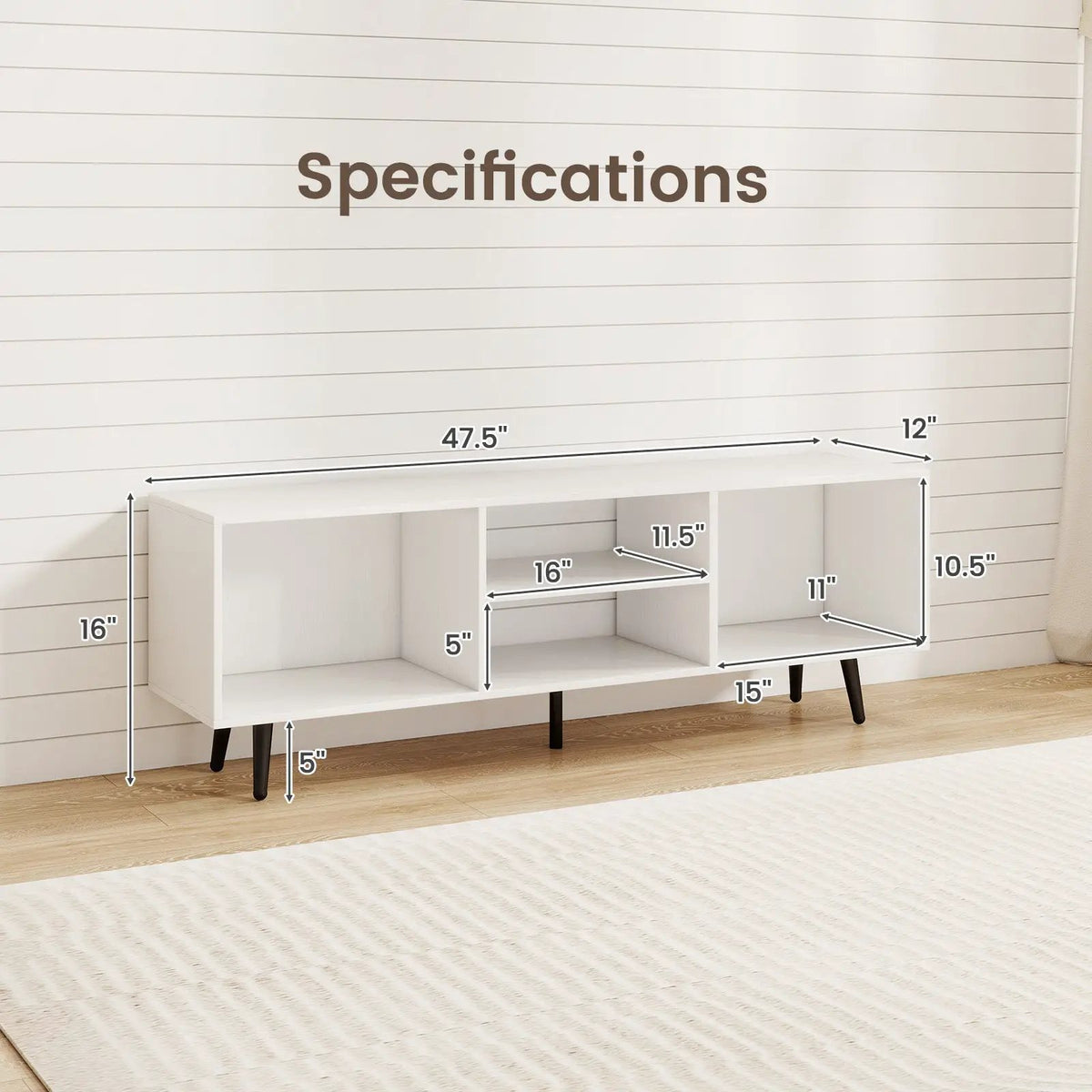 47.5 Inches TV Stand for 55-Inch TV with Compartments and Metal Legs by DirectDeals