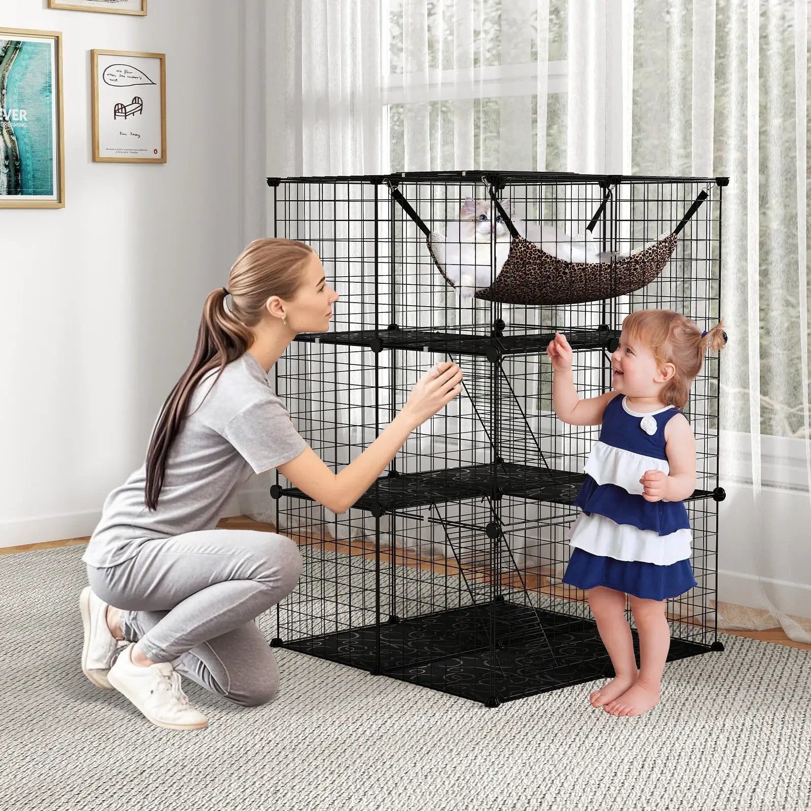 Indoor Cat Cage 3-Tier Cat Enclosure Detachable Metal Wire Kennel-Black by DirectDeals