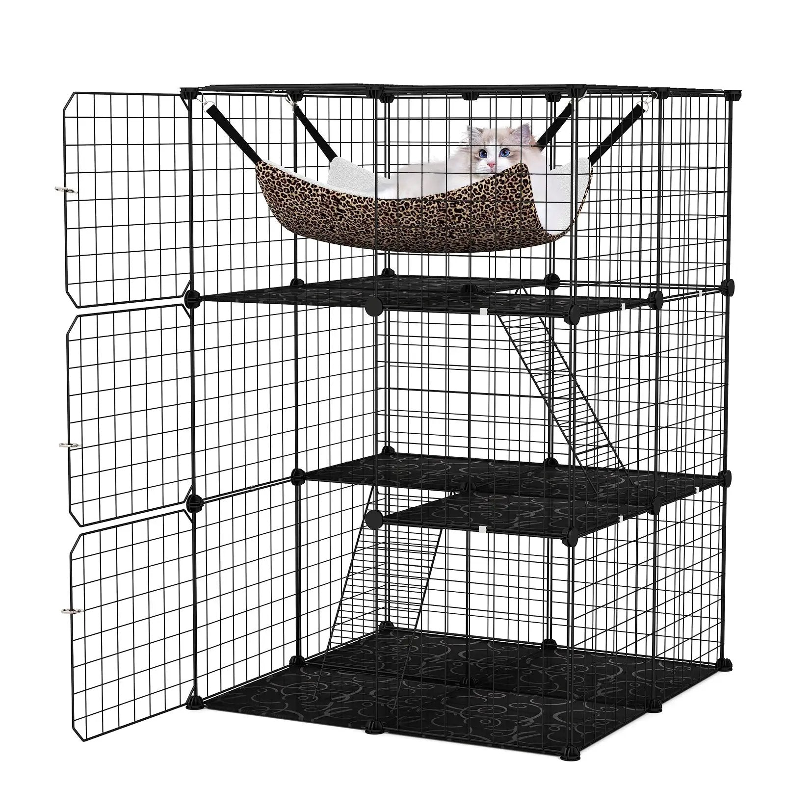 Indoor Cat Cage 3-Tier Cat Enclosure Detachable Metal Wire Kennel-Black by DirectDeals