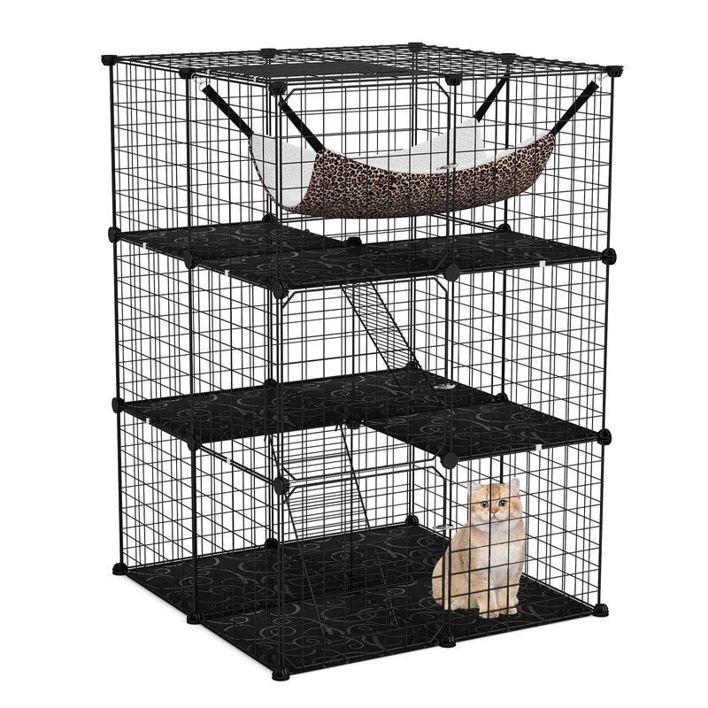 Indoor Cat Cage 3-Tier Cat Enclosure Detachable Metal Wire Kennel-Black by DirectDeals