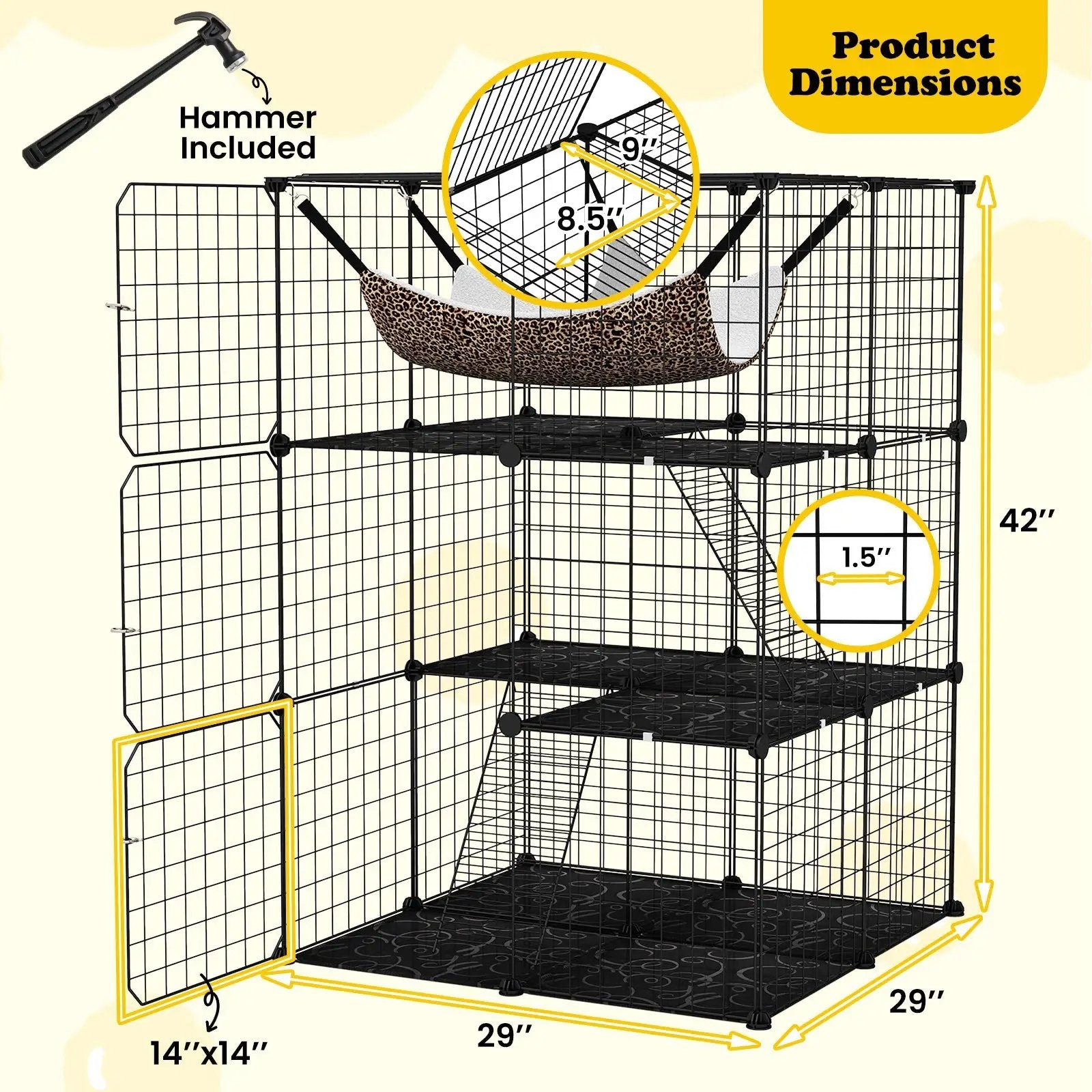 Indoor Cat Cage 3-Tier Cat Enclosure Detachable Metal Wire Kennel-Black by DirectDeals