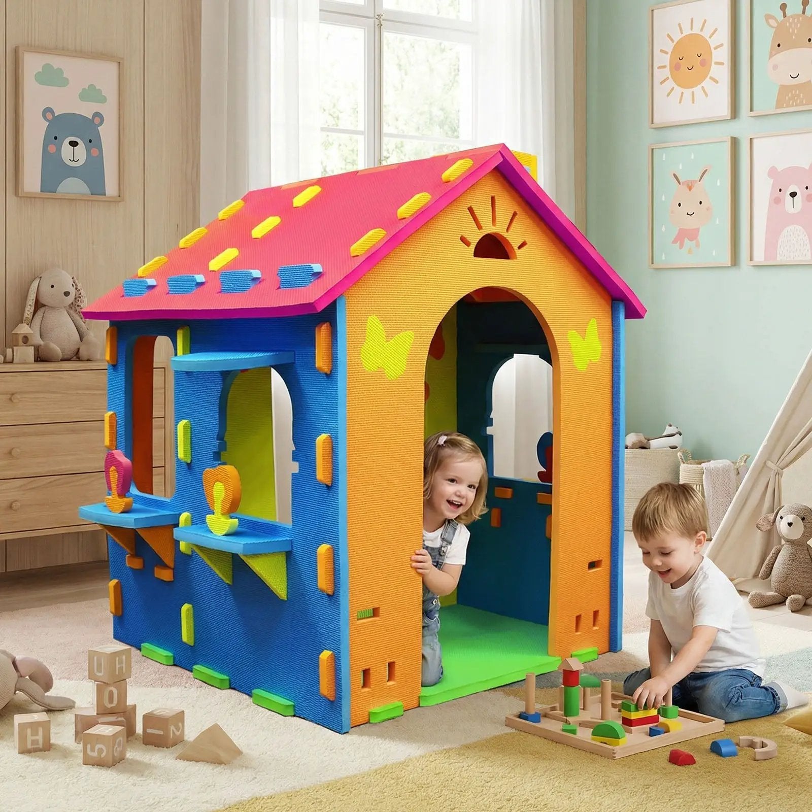 Indoor Cottage Playset with Roof and Chimney for Creative Play by DirectDeals