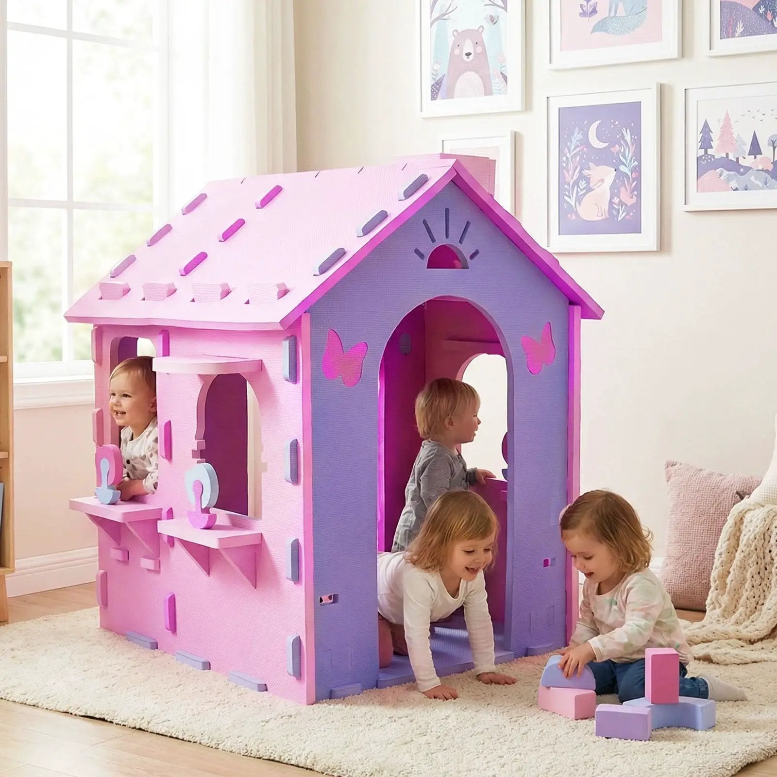 Indoor Cottage Playset with Roof and Chimney for Creative Play by DirectDeals