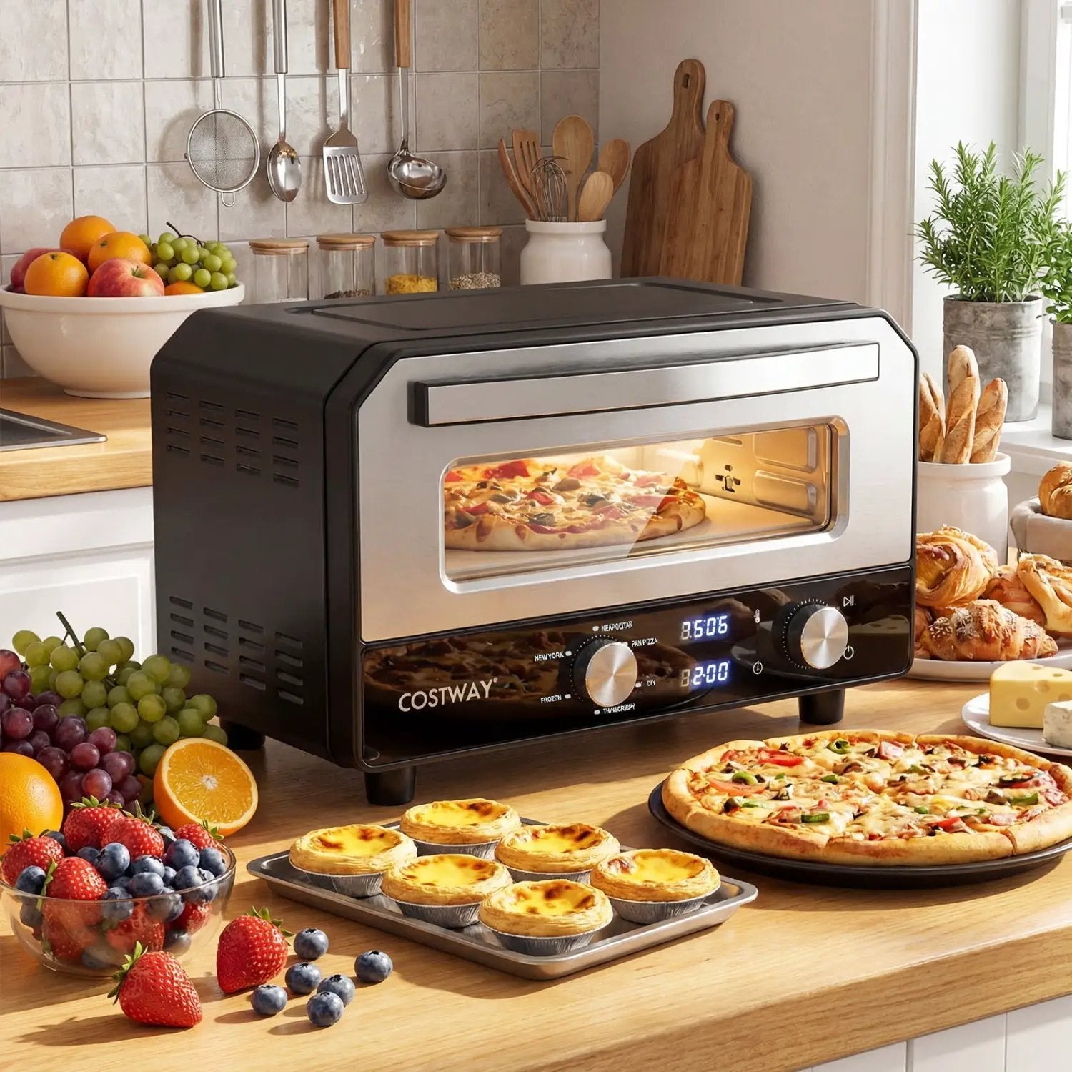 Indoor Electric Pizza Oven Countertop Pizza Oven for 12 Inch Pizzas-Black by DirectDeals